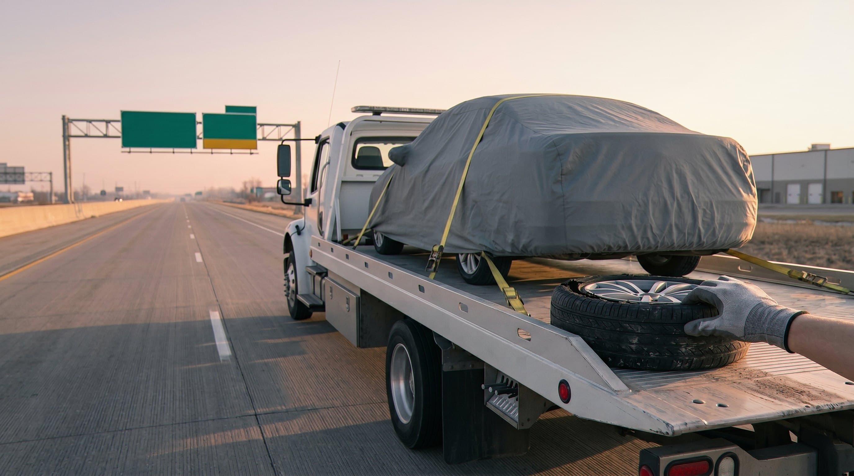 Flatbed truck highway long haul